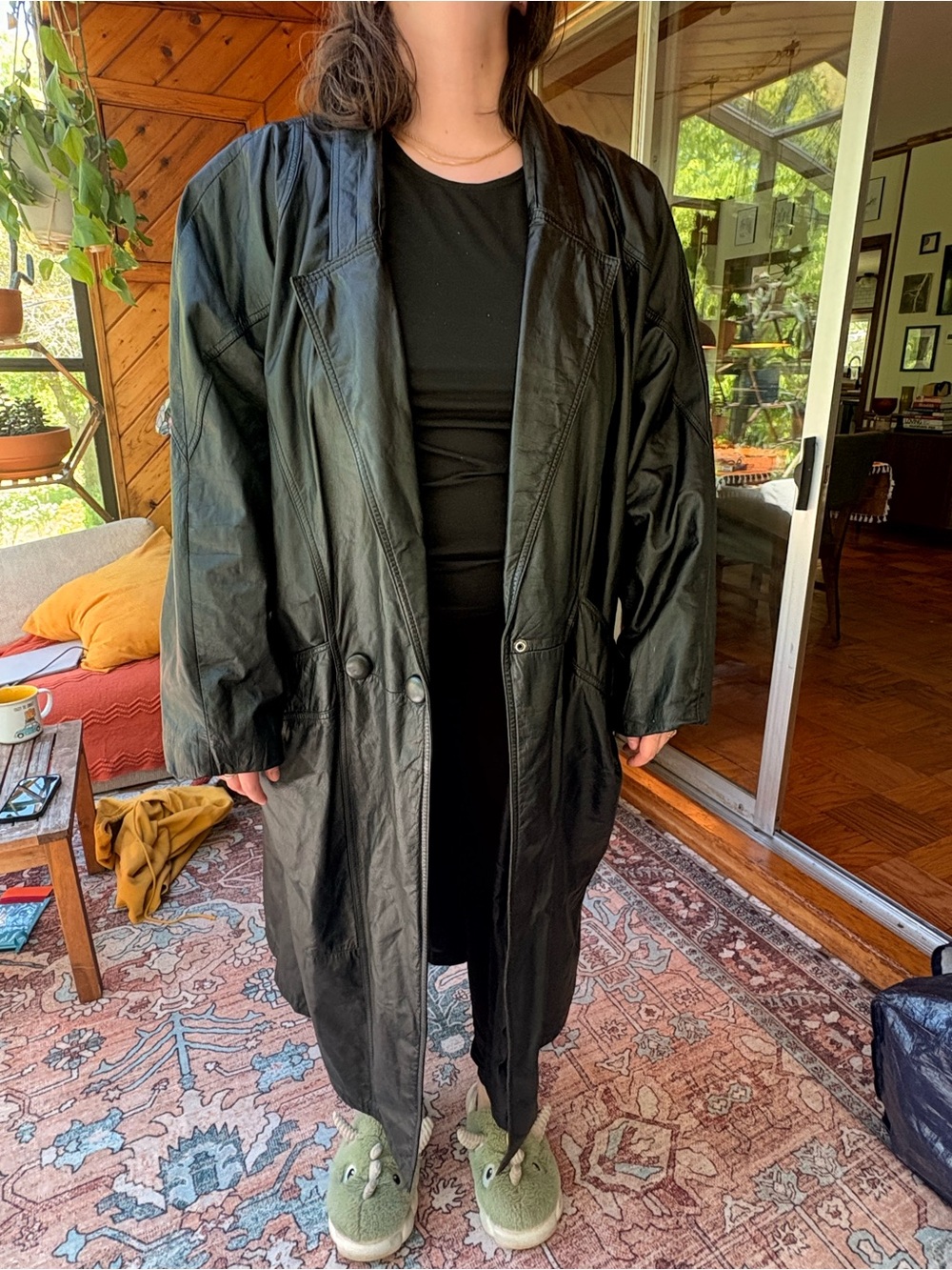 Maggie Laurence Collection Black Leather Trench Coat - 24w
